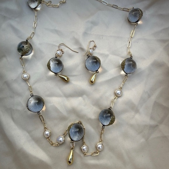 Sterling Silver Gold Wash Art Deco Pools Of Light Necklace & Earrings Set - Picture 1 of 4